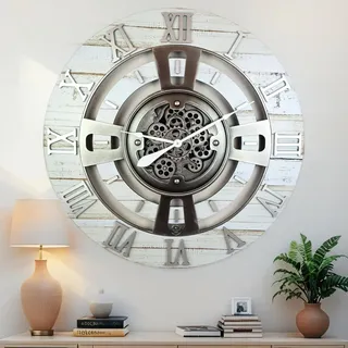 The Gears Clock Wanduhr Mit Echten Beweglichen Zahnraedern - England Collection - 36" Rund - Desert - Beige