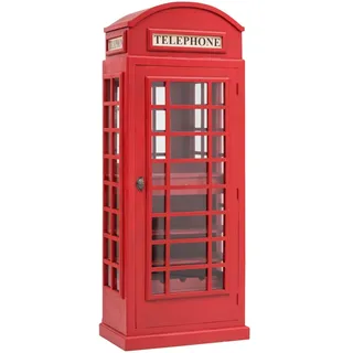 Woodkings Barregal London Telefonzelle I Hausbar Holz rot I Barschrank mit Glashänge I Hausbar mit Flaschenregal