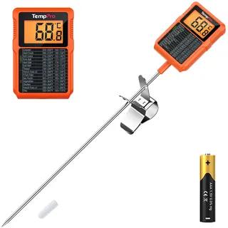 TempPro Fleischthermometer Grillthermometer Zuckerthermometer Thermometer | Bratenthermometer Digital mit Topfclip, 20CM Sonde Wasserdichtes Küchenthermometer für Flüssigkeit Fleisch ( Ex-ThermoPro )