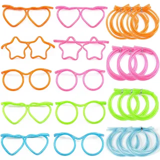 yolzhxe 10 Stück Bunte Brillen Strohhalm, DIY Lockige Party Trinkhalme | Plastik Strohhalme Wiederverwendbare, Brille zum Trinken Trinkhalmbrille für Kinder Geburtstag Party,Partyspiel,Jahrestreffen