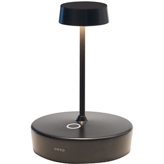 Zafferano, Swap Mini Lampe, Wiederaufladbare und Kabellose Tischlampe mit Touch Control, Geeignet für den Innen- und Außenbereich, Dimmer, 2700 K, Höhe 14,8 cm, Farbe Schwarz