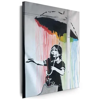 Myartstyle - Bilder Banksy Mädchen mit Regenschirm Graffiti Street Art 60 x 40 cm Leinwandbilder XXL - 1 Teilige Wandbilder Kunstdrucke w-a-2040-169