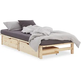 Homestyle4u Stauraumbett, Braun, Holz, Kiefer 100x200 cm, Schlafzimmer, Betten
