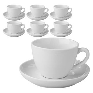Esmeyer Kaffeetassen Bistro, mit Untertasse, 300ml, Porzellan, weiß, Cappuccinotassen, Set 12-teilig