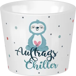 GRUSS & CO Eierbecher mit Motiv "Auftragschiller" | Porzellan, Höhe 4,3 cm, Durchmesser 5,2 cm | lustiges Geschenk, Frühstück, Ostern | 48527