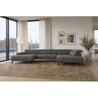 foamnova Wohnlandschaft Uppsala, mit Relaxfunktion, B 400 cm, Elektrischer Sitzvorzug & klappbare Kopfstützen grau