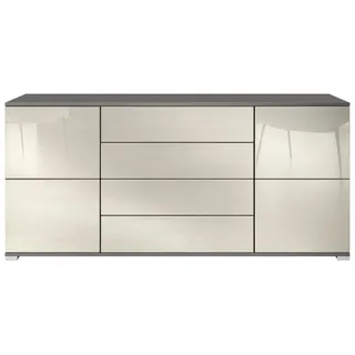 Vladon Sideboard Rova V2 (Kommode mit 4 Türen, 4 Schubladen, Made in Germany), Anthrazit matt/Creme Hochglanz (166,5 x 75,5 x 35) gelb