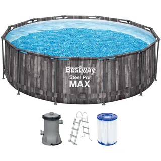 BESTWAY Steel Pro Max Frame Pool Set 366 x 100 cm holzoptik inkl. Filterpumpe