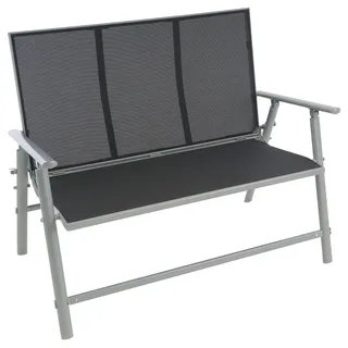 NEXOS Gartenbank 2 Sitzer Textilene Aluminium grau 119x66x96cm Balkonbank | Textilene-Bespannung grau, Aluminium-Rahmen hellgrau, Stahlstreben, pflegeleicht, wetterfest, leicht transportierbar
