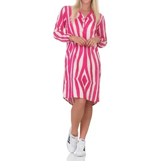 Sublevel Damen Viskose Midi Kleid mit Alloverprint LSL-480 Damenkleid Knielang Pink-Beige S - S