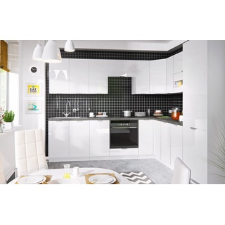 Feldmann-Wohnen Winkelküche Essen, 270cm weiß/weiß Hochglanz L-Form 13-teilig weiß