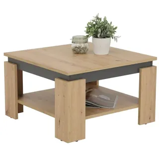 Couchtisch Wohnzimmertisch Tim III - quadratisch - Nachbildung Artisan Eiche - Vierfußgestell Anthrazit mit Ablageboden - Melaminbeschichtung - Ma... - Braun/Grau