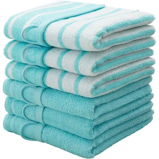 Handtuch MY HOME "Finn" Handtücher (Packung) Gr. B/L: 50 cm x 100 cm (6 St.), blau (türkis) Handtücher im 6 teiligen Set, Uni- und gestreiftes Design aus 100% Baumwolle