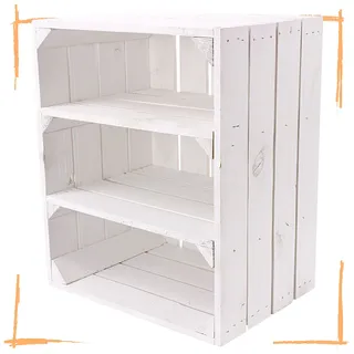 Vintage Möbel 24 GmbH Weißes Küchenregal mit 3 Fächern Quer 50cm x 40cm x 30cm Shabby Chic Landhaus Obstkiste Regal Holzkisten Weinkisten Kiste Box DIY Bücherregal