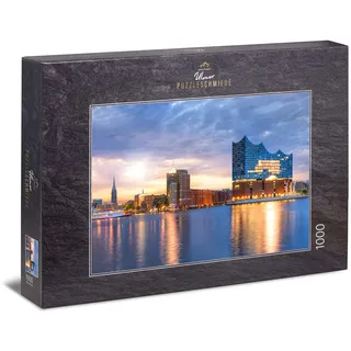Ulmer Puzzleschmiede - Puzzle „Elphi“ - klassisches 1000 Teile Puzzle - die Elbphilharmonie in Hamburg – Konzerthalle und Wahrzeichen an der Elbe im Hafen der Hansestadt Hamburg, Norddeutschland