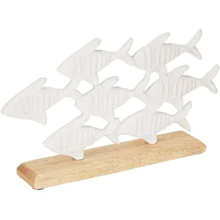 Fischschwarm Deko Fische Weiß Metall Holz Natur für Maritime Tischdeko