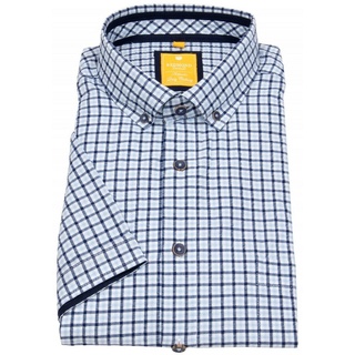 Redmond Kurzarmhemd leicht tailliert Button-Down-Kragen Kontrastknöpfe blau M