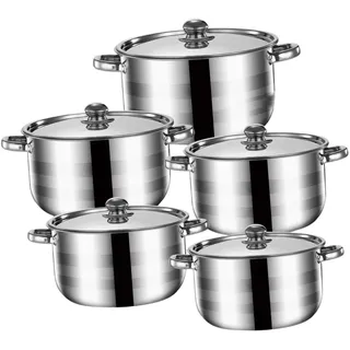 F Fityle 5X Auflaufpfannen-Set aus Edelstahl, multifunktional, mit Griffen, Küchen-Kochgeschirr-Set, Küche, Induktionstopf für Wandern, Camping, Silberner Griff