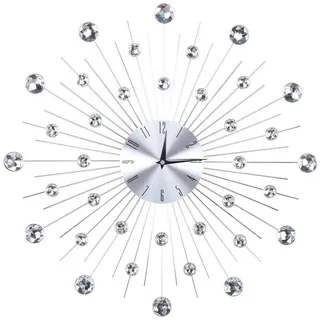 Wanduhr Glitzer, Bling Metallic Silver mit großen arabischen Ziffern, batteriebetrieben, vielseitige Dekoration für Wohnzimmer, Küche oder Büro