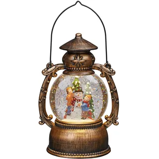Hellum LED Laterne, Schneekugel Weihnachten mit Schneemann Motiv, Timer, Laterne Schneegestöber 14x20cm leuchtende LED Weihnachtslaterne Schneewirbel batteriebetrieben, Beleuchtung Weihnachten, 524321