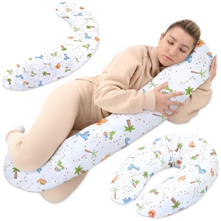 Totsy Baby Stillkissen XXL Seitenschläferkissen Schwangerschaftskissen Lagerungskissen - Baumwolle Pregnancy Pillow Erwachsene - 190 cm Dinosaurier