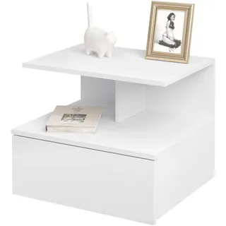 WOLTU Nachttisch hängend, schwebender Nachtschrank mit Schublade, offenem Fach, Wandregal Nachtkommode, 40x31x35 cm, Nachtkonsole, Wandschrank, weiß, aus Holzwerkstoff, NTS03ws