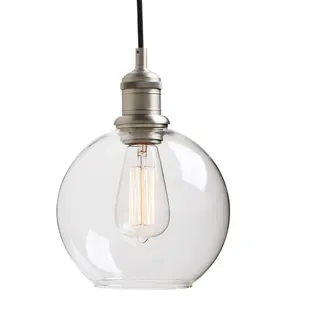 Yosoan Rundkugel-Klar Glas Industrie Loft-Pendelleuchte Pendelleuchten Badezimmerleuchte, Badezimmerlampe, Innenleuchte, spritzwassergeschützt (Gebürsteter Edelstahl Farbe)