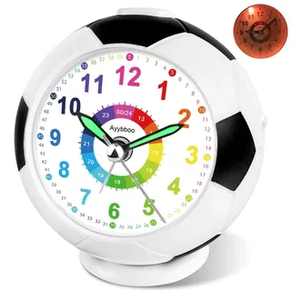 Ayybboo Fußball Wecker Kinder für Jungen Und Mädchen Ohne Ticken | Analog Kinderwecker mit Nachtlicht und Schlummerfunktion, ideal für Schulanfänger, geeignet für Kinderzimmer und Schulzeit