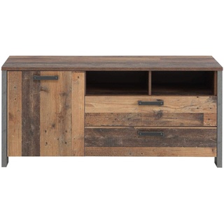 FORTE Clif TV-Unterschrank mit 1 Tür und 2 Schubladen, Holzwerkstoff, Old – Wood Vintage/ Betonoptik Dunkelgrau, 141,7 x 63,9 x 52,3 cm