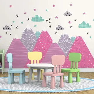 Wandsticker für Kinder, Dekoration für Babyzimmer, selbstklebend, riesig, für Kinder, skandinavische Berge, Unika, 50 x 75 cm