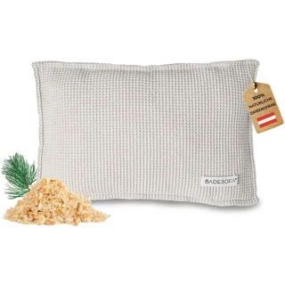 SAUNASOFATM Zirbenkissen für Sauna – Duftkissen aus 100% Bio-Baumwolle, skandinavisches Design – Handgefertigt in Europa – Nackenstütze & Sauna Zubehör aus natürlicher Zirbe – 26x40 cm