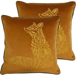 furn. Eingereif. Wald-Fauna-Fuchs-Feder-gefüllte Kissen (Twin Pack), Polyester, Rost/Nerz