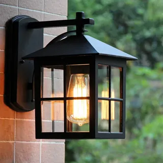 Mengjay Draussen Schwarz Wandleuchte Aussen Wandlampe wasserdichte IP44 Retro E27 Terrassenlampe Aluminium und Glasschirm Außenlampe für Garten Balkon Flur Haus Eingan (B)