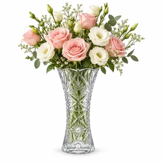 H&D HYALINE & DORA Transparente Kristallvase, Glas-Blumenvase, verdicktes Design, geeignet für Heimdekoration, Tafelaufsätze, Hochzeit, Muttergeschenk, 23,9 cm hoch