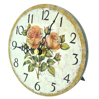 WB wohn trends Mini Standuhr für Schrank & Tisch - Rosen Postage - d=13cm - Vintage Uhr Rose