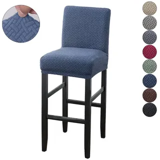 BTTO Stuhlhusse Barhocker Samt Stretch Stuhlbezug für Barhockerbezug blau