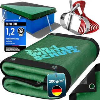 poolomio® Poolabdeckung rechteckig 600 x 300 cm | 2in1 Solarplane & Winterabdeckung 6x3 m | Robuste 200g/m2 PE Poolplane Abdeckplane | UV-beständig, Algen- & Schmutzschutz | Planenmaß: 660 x 360 cm