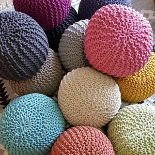 Amagohome Sitzpouf Strickhocker Pouf Ø45 H30cm Bodenkissen Indoor Baumwolle nachhaltig recycelt : beige