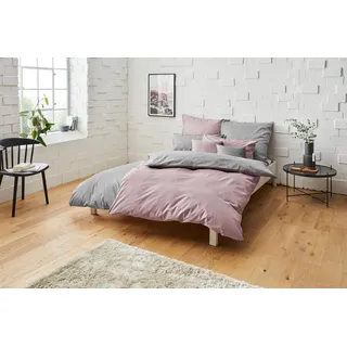 Bruno Banani Wendebettwäsche Merlin in Gr. 135x200 oder 155x220 cm, Biber, 2 teilig, Baumwollbettwäsche, Leinen-Look in Melange-Optik grau|rosa