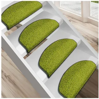 Karat Stufenmatte Shaggy-Stufenmatte Madrid, Treppenschoner, 16 Farben, 2 Varianten, Halbrund grün Halbrund