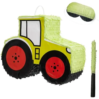 Relaxdays Pinata Traktor 3tlg. Gold/Rot/Schwarz