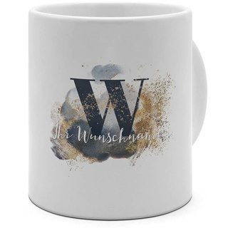 printplanet - Personalisierte XXL-Kaffee-Tasse mit Namen - Design: Buchstaben Initialen kunstvoll - Namenstasse, Jumbo-Kaffeebecher