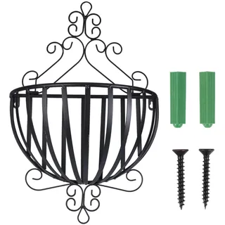 Yardwe Hängend Blumentopf Metall Wand Blumen-Korb Halb Rund Wandvasen Wandmontage Blumenampel Hängeampeln Shabby Landhausstil Balkon Garten Deko Wanddekoration 53x35x16cm Schwarz