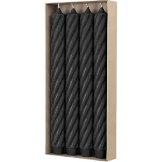 RUSTIC TWIST Stabkerzen Schwarz, 250/28 mm, mit Zapfenfuß, WENZEL, Brenndauer 16h, 4 St.