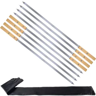 AWCIGG Flache Grillspieße Edelstahl 55 cm Extra Lange Schaschlikspieß | 8 Stück Adana Türkische Kebab Spieße Grillspiesse Fleischspieße Grillzubehör Fleischspieße mit Tasche