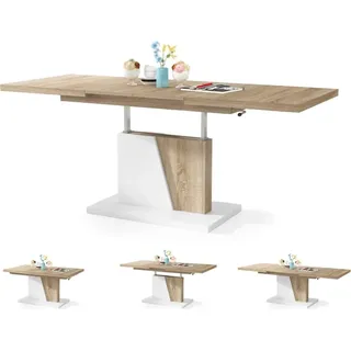 Esszimmertisch Grand , Esstisch , bis 180cm ausziehbar , höhenverstellbar , Küchentisch , Kitchen Table , 120x70cm , 05 , Sonoma Eiche + Weiß - Braun/Weiß