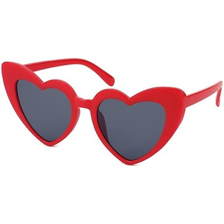 Haierdidi Retro Herz Sonnenbrille - Fashion Herzform Sunglasses, Vintage Herzbrille für Damen, Trendige Sonnenschutz in Weiß (Rot)