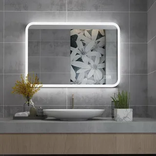 Miqu - Led Badspiegel Mit Beleuchtung Badezimmerspiegel Warmweiß / Kaltweiß Lichtspiegel Großer Wandspiegel Mit Touch + Beschlagfrei Für Bad Wc
