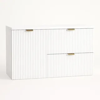 WENA Waschtischunterschrank 100 cm mit Wäschekorb, geriffelte Fronten, Griffe aus Metall in der Farbe Gold (Farbe: Weiß) - Weiß