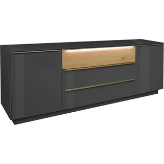Lowboard MÄUSBACHER "Nova", grau (anthrazit), B:214cm H:71cm T:42cm, Sideboards, Lowboard, Lowboard, BHT 214/71/42 cm, inkl. Griffbeleuchtung, Türdämpfung